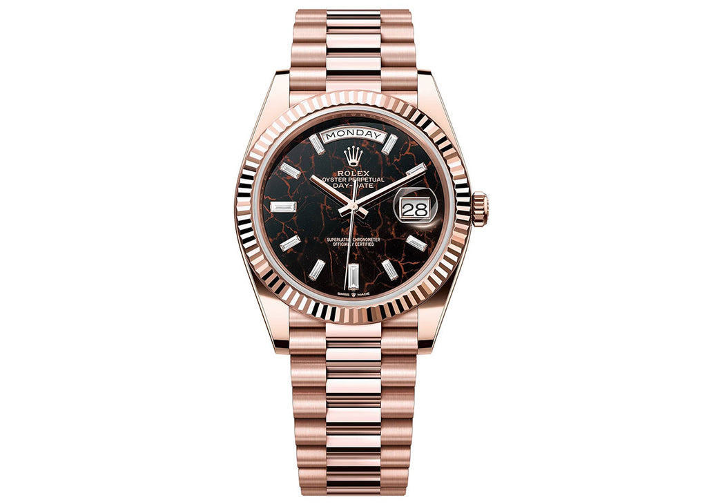 Rolex Day Date 40mm 228235 Everose Gold President Eisenkiesel Baguette PrymTime Watches