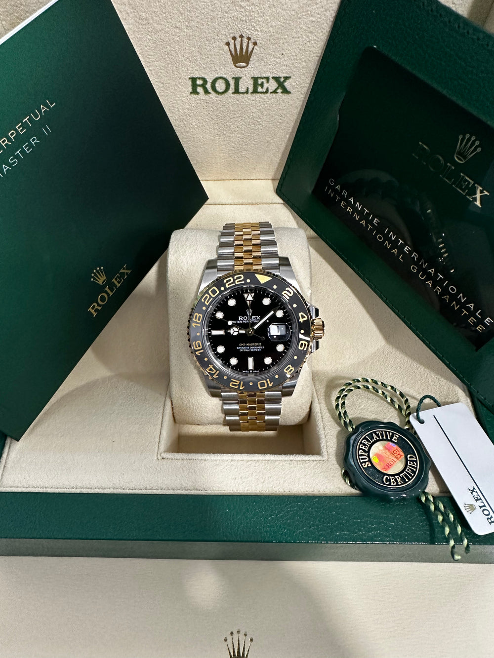 Rolex GMT Master II 40mm 126713GRNR Two-Tone Oyster Jubilee Black