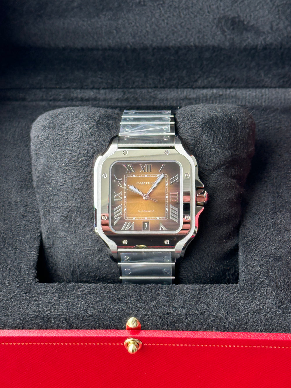 Cartier Santos De 39.8 mm WSSA0064 Brown Sunray-Brushed Dial Steel