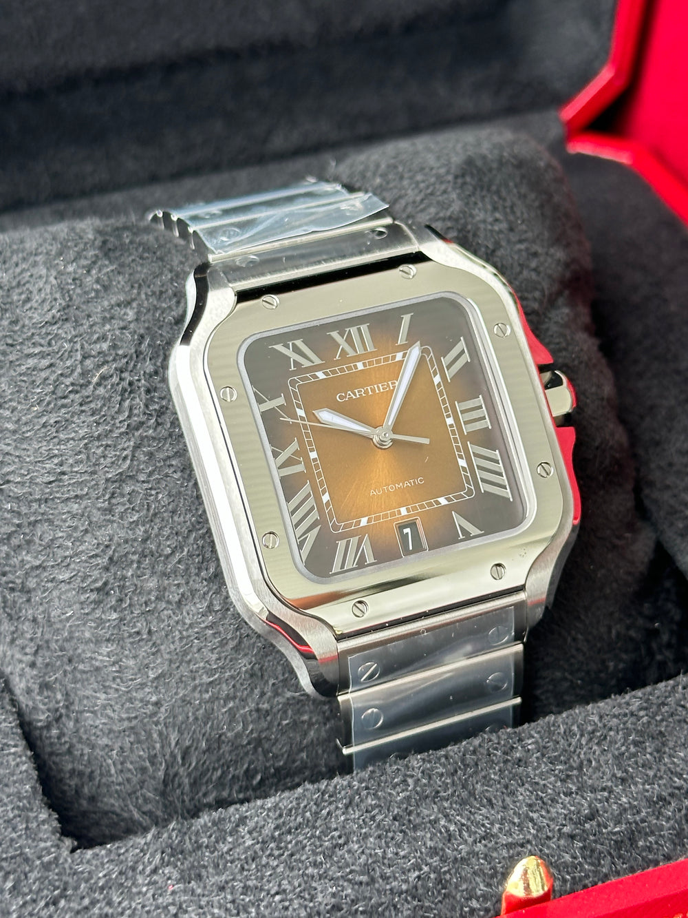 Cartier Santos De 39.8 mm WSSA0064 Brown Sunray-Brushed Dial Steel