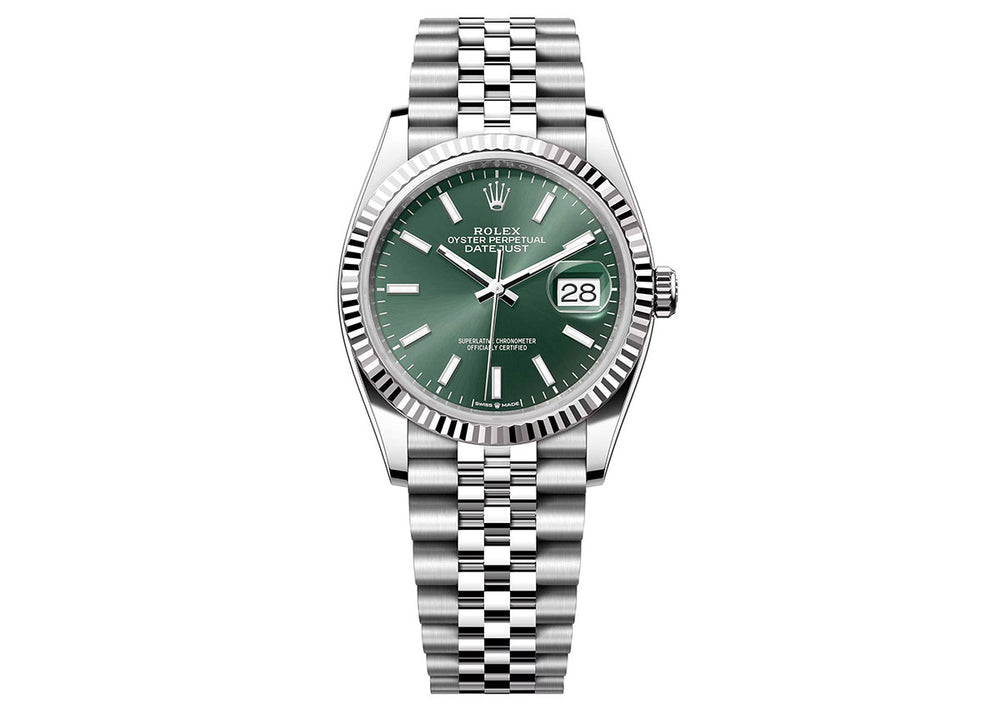 Rolex DateJust 36mm 126234 Oystersteel Jubilee Fluted Bezel Green Dial