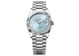 Rolex Day-Date 36mm 128236 Platinum President Ice Blue Roman Dial