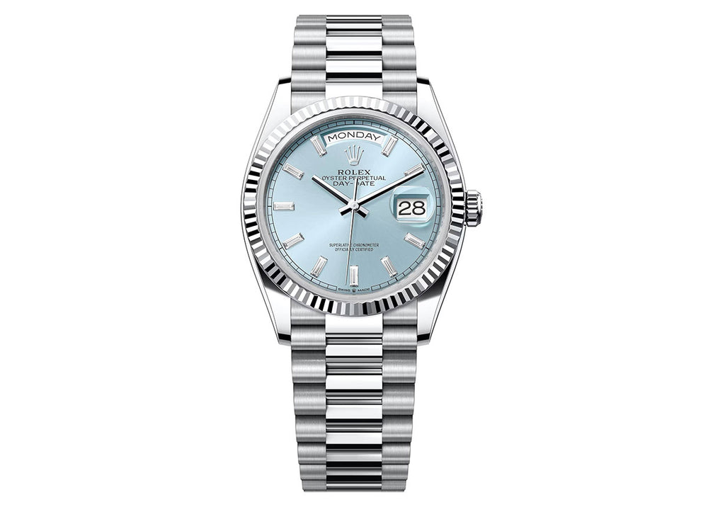 Rolex Day-Date 36mm 128236 Platinum President Ice Blue Dial