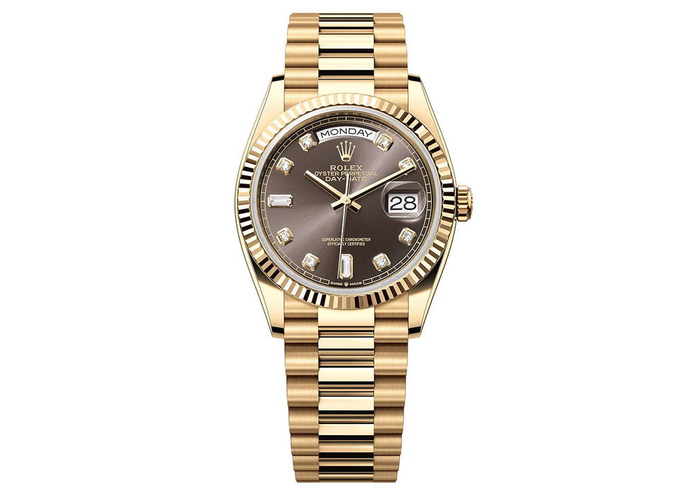 Rolex Day-Date 36mm 128238 Yellow Gold President Diamond Dark Gray Dial