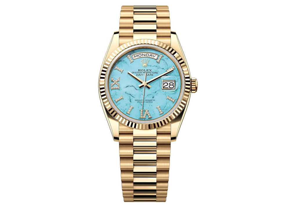Rolex Day-Date 36mm 128238 Yellow Gold President Turquoise Diamond Dial