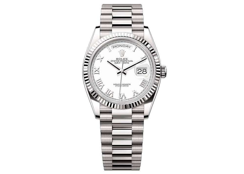 Rolex Day-Date 36mm 128239 White Gold President White Roman Dial