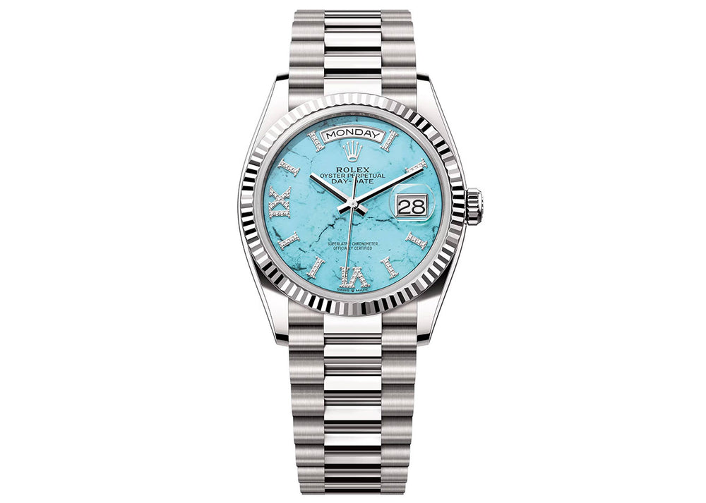 Rolex Day-Date 36mm 128239 White Gold President Turquoise Diamond Dial