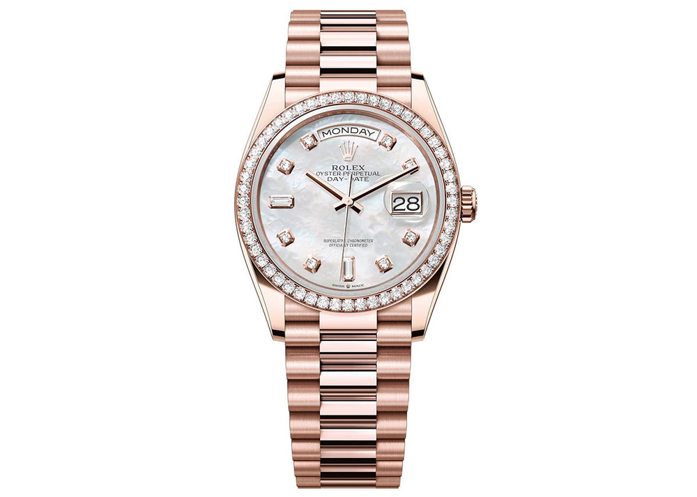 Rolex Day-Date 36mm 128345RBR Rose Gold President Mother of Pearl Diamond Dial