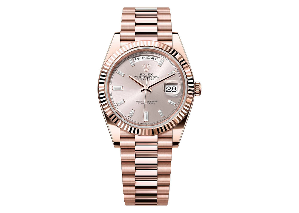 Rolex Day Date 40mm 228235 Rose Gold President Sundust Diamond Dial PrymTime Watches