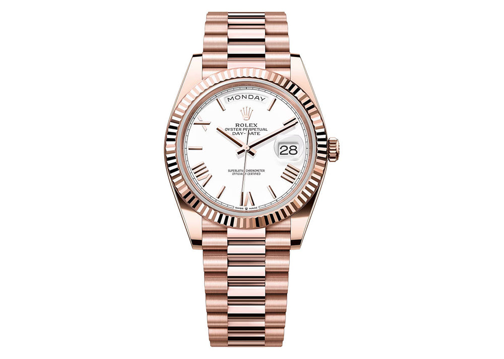 Rolex Day-Date 40mm 228235 Rose Gold President White Roman Dial