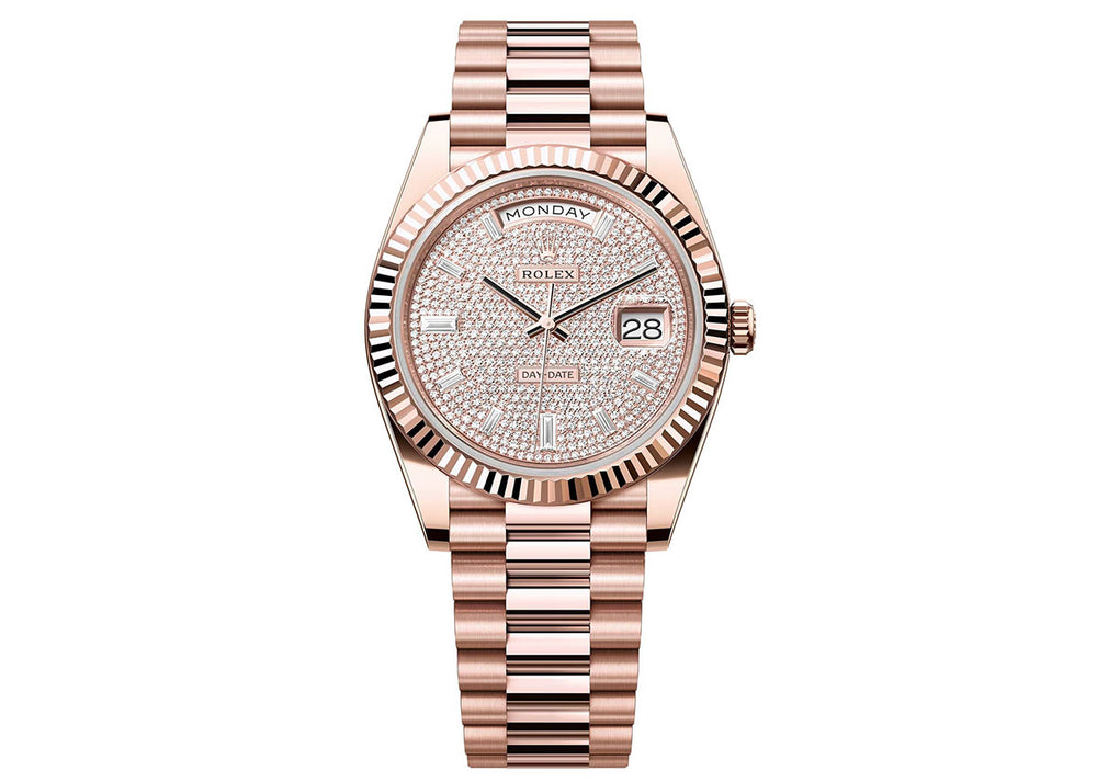 Rolex Day-Date 40mm 228235 Rose Gold President Diamond Paved Dial
