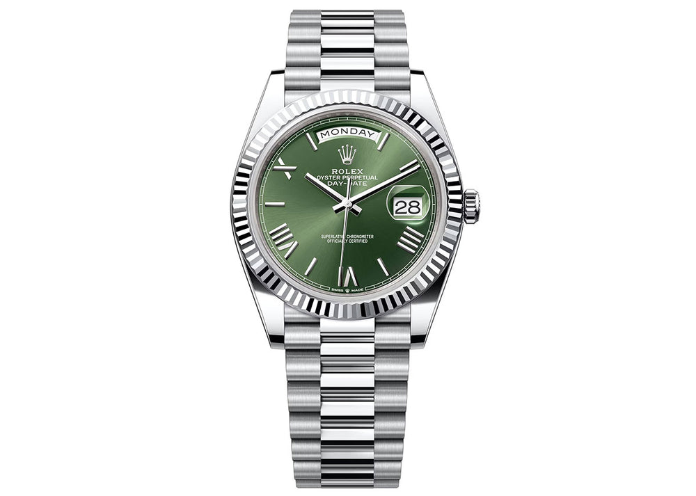Rolex Day-Date 40mm 228236 Platinum President Olive Green Dial
