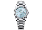 Rolex Day-Date 40mm 228236 Platinum President Fluted Bezel Ice-Blue Dial