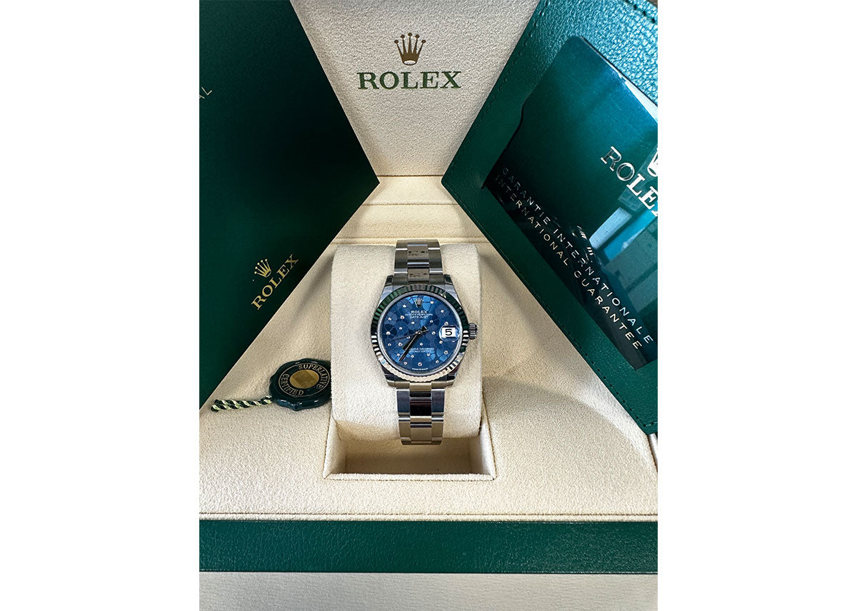 Rolex DateJust 31mm 278274 Oystersteel Azzurro Blue Floral Motif