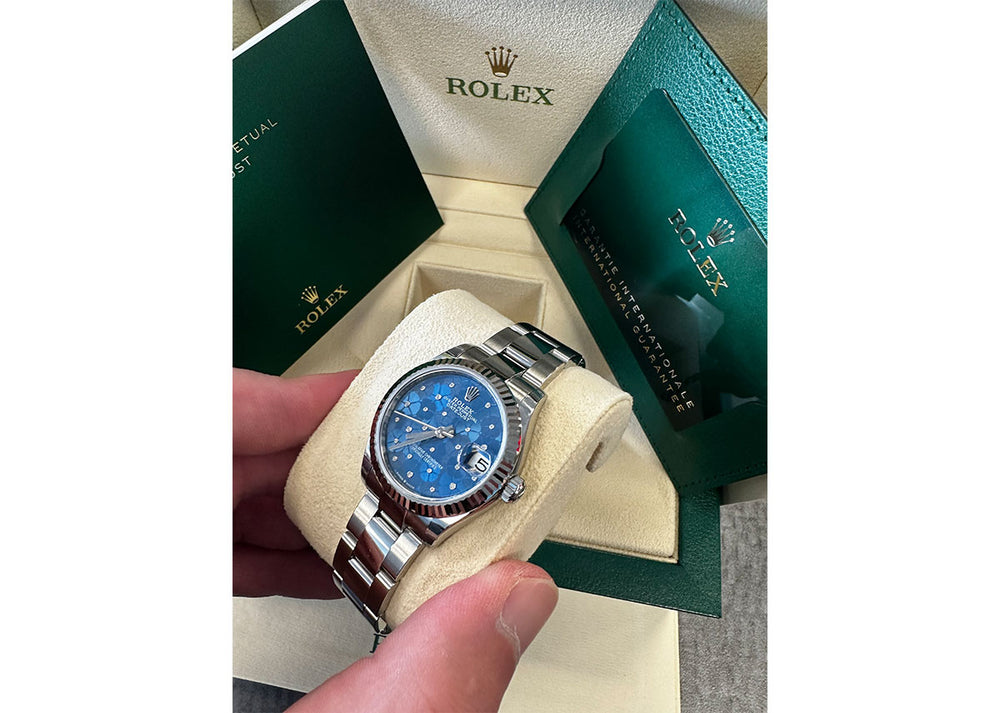 Rolex DateJust 31mm 278274 Oystersteel Azzurro Blue Floral Motif
