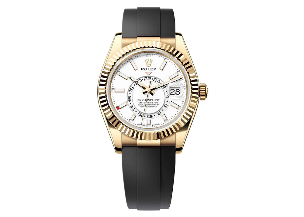Rolex Sky Dweller 42mm 326238 Yellow Gold Oysterflex White Dial