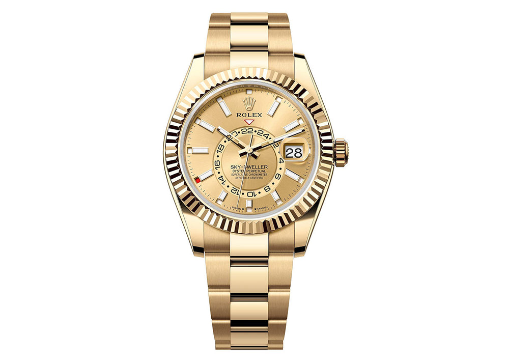 Rolex Sky Dweller 42mm 326938 Oyster Yellow Gold Champagne Dial