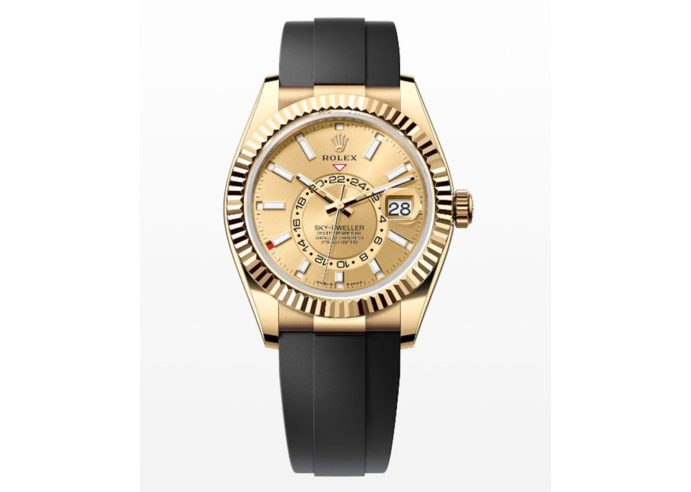 Rolex Sky-Dweller 42mm 336238 Yellow Gold Oysterflex Champagne Dial
