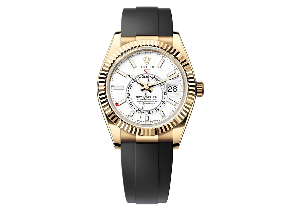 Rolex Sky-Dweller 42mm 336238 Yellow Gold Oysterflex Intense White Dial
